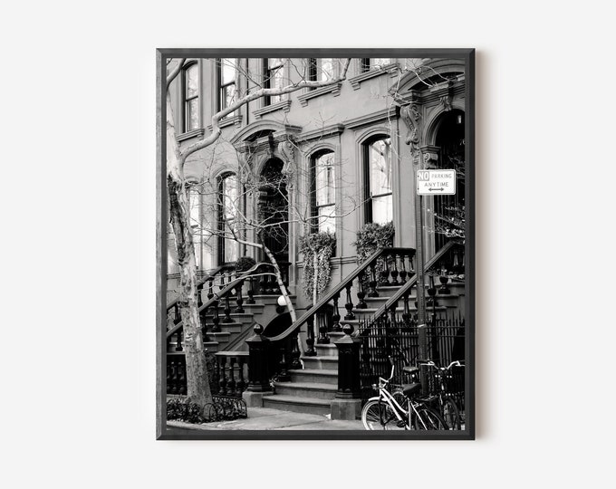 New York City Photography, Black and White NYC Print, West Village Photograph, Brownstones Photo, City Streets Picture, Gift for New Yorker