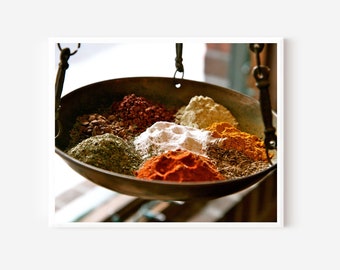 Spice Photography, Food Photography, Spice Market Print, Indian Food Photo, Kitchen Wall Art, Mustard Cinnamon Sage Tumeric Cayenne Wall Art