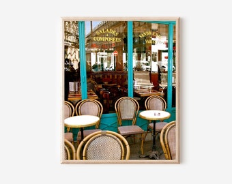 Paris Cafe Print, French Bistro Art, Paris Photography, French Kitchen Decor, Turquoise and Brown, Bistro Tables Picture, Parisian Wall Art