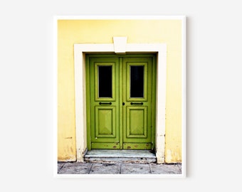 Lime Green Wall Art, Door Photography, Green Door Print, Athens Greece Photo, Lime and Yellow Art, Mediterranean Decor, Greek Architecture