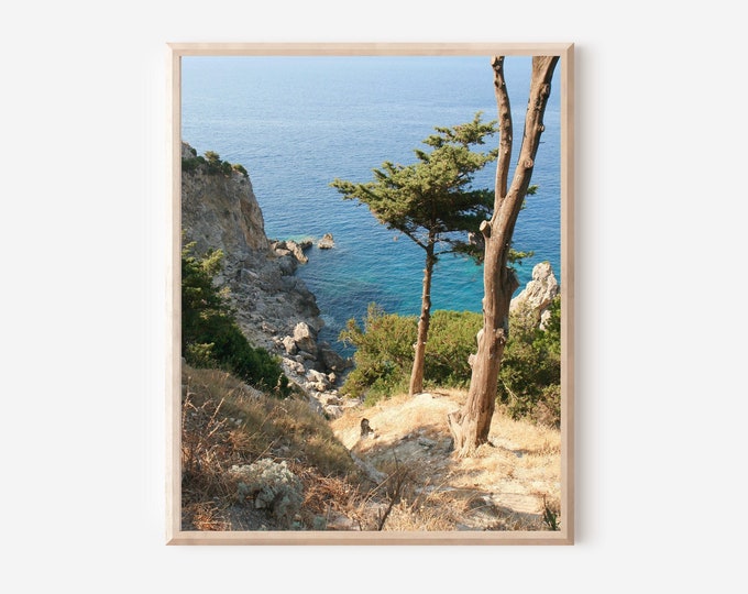 Greek Island Photography, Corfu Greece Print, Seascape,  Corfu Beach Photo, Turquoise and Green Wall Art, Island Landscape, Framed or Matted