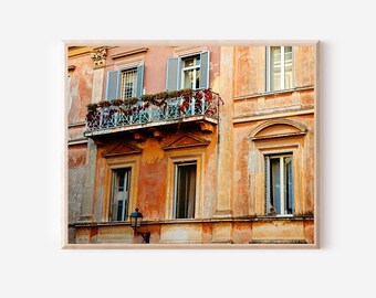 Rome Photography, Italy Wall Art. Balcony Print, Rome Architecture, Roman Photo, Italian Home Decor, Orange Art Print, Travel Photography