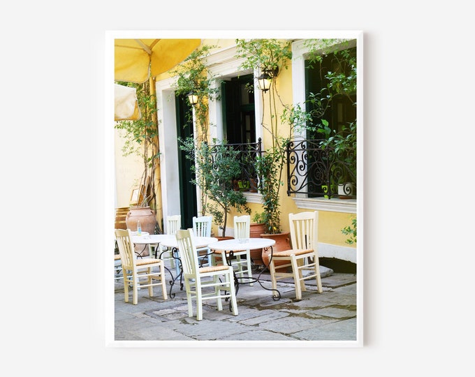 Athens Greece Print, Yellow Kitchen Art, Greek Restaurant Picture, Cafe Photography, Athens Photo, Greece Photography, Mediterranean Decor