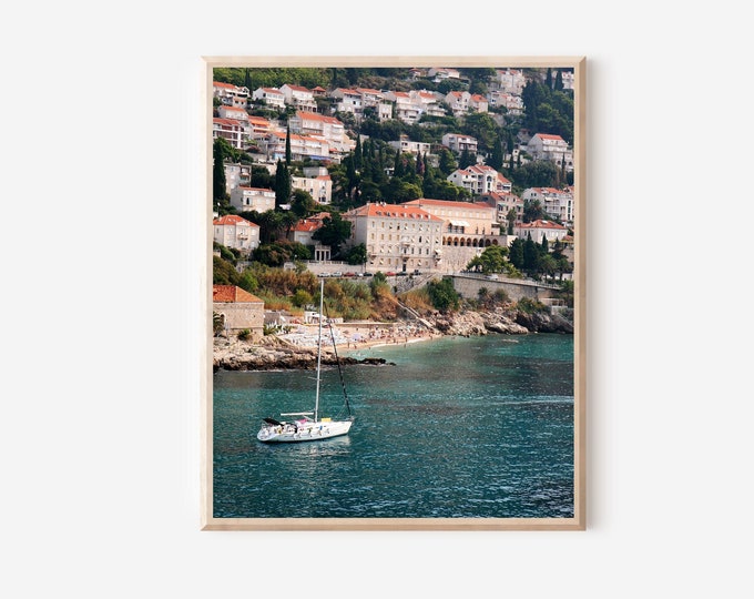 Croatia Photography, Dubrovnik Print, Sailboat Photo, Adriatic Sea Photograph, Sailing Photo, Croatian Art, Coastal Decor, Teal Wall Art
