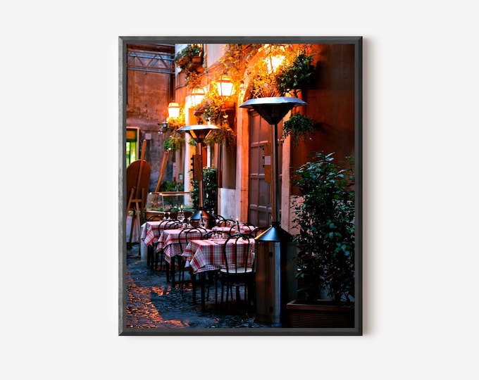 Italy Photography, Rome Print, Italian Restaurant Photograph, Candlelight Dining Picture, Roman Trattoria Photo, Red Kitchen Wall Art