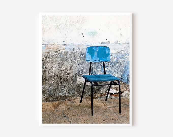 Blue Chair Print, Brazil Photography, Salvador Bahai Photo, Rustic Modern Wall Art, Urban Decor, Indigo Blue Art, Chair Picture, Brazilian