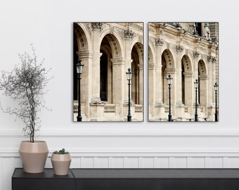 Louvre Paris Architectural Details Photography Print Set - Neutral French Architecture Wall Art - Two Vertical Prints - Travel Photography