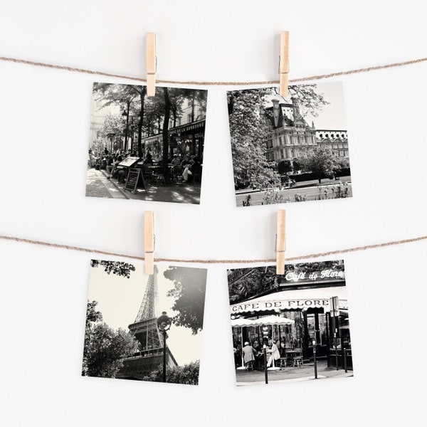 Paris Mini Gallery Prints, Four 5x5 Photos, Paris Photography, Black and White Paris Prints, French Wall Art, Small Square Pictures