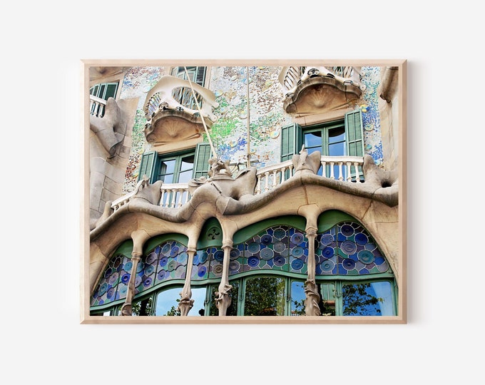 Barcelona Spain Print, Casa Batllo Photograph, Spain Photography, Gaudi Architecture Picture,  Large Wall Art, Spanish Mediterranean Decor