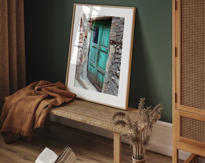 Turquoise Farmhouse Wall Art, Aqua Door Photography Print, Sicily Italy Travel Photograph, Rustic Mediterranean Picture, Old European Photo