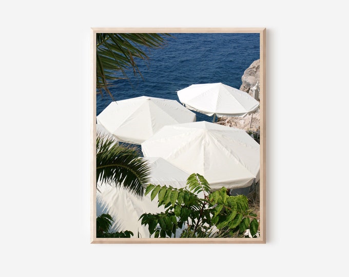 Beach Umbrella Print, Dubrovnik Croatia, Croatia Photography, Dubrovnik Photo, Mediterranean Wall Art, Blue and White Art, Travel Print