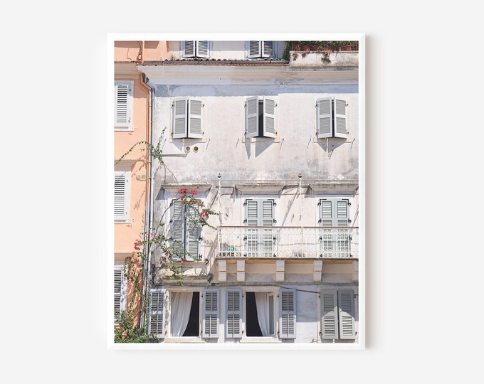 Corfu Print, Corfu Greece Art, Greek Photography, Venetian Architecture Print, Windows and Shutters Photo, Pink Nursery Wall Art, Large Art