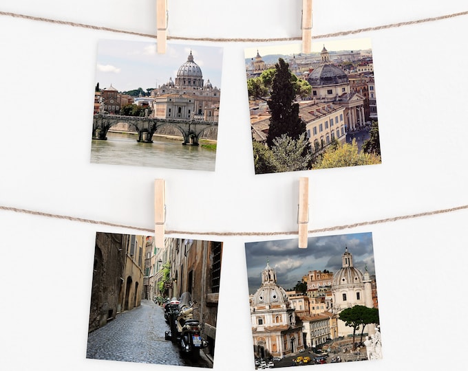 Rome Italy Print Set, 4 5x5 Square Photos, Italy Photography, Italian Gallery Wall Art, Four Roman Prints, Brown Home Decor
