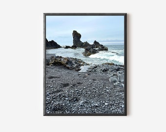 Black Lava Pearl Beach Photography Print, Icelandic Seascape, Iceland Photograph, Scandinavian Wall Art, Framed or Matted, Travel Gift