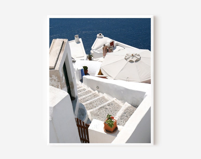 Santorini Print, Greek Island Photo, Navy Blue and White Art, Oia Picture, Mediterranean Wall Art, Framed Travel Photography, Greece Photo
