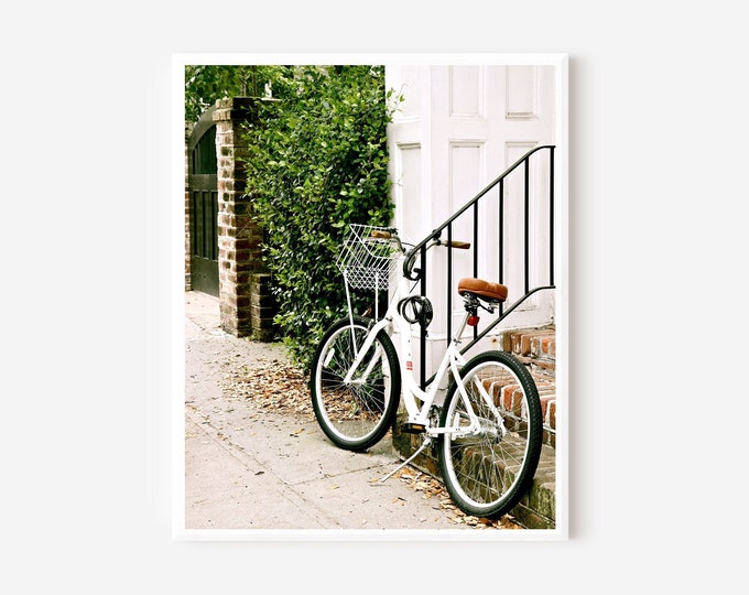 Bicycle Print, Charleston SC Photography, Charleston Bike Picture, Cycling Wall Art, Green White and Black Art, Available Matted or Framed