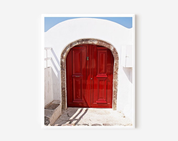 Red Door Print, Santorini Door Photo, Greek Door Photography, White and Red Art, Santorini Greece Photograph, Greek Island Wall Art