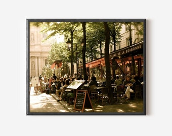 Paris Cafe Print, Paris Photography, Tabac de la Sorbonne Photo, Cafe Wall Art, Vintage Style Photo, French Bistro Photograph, Parisian Cafe