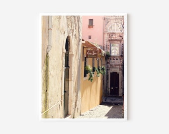 Lisbon Portugal Print, Lisbon Door Photo, Portugal Street Photograph, Portuguese Decor, Pastel Yellow Wall Art, Alfama Quarter Picture