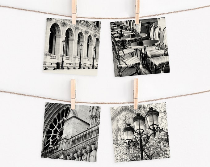 Paris Photography Prints, Four 5x5 Photos, Paris Gallery Wall Art, Small French Pictures, Black and White Photos, French Decor, Paris Gift