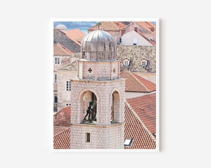 Dubrovnik Photography, Croatia Wall Art, City Bell Tower Print, Croatian Art, Terra-cotta Tile Rooftop Photo, Dubrovnik Architecture Picture
