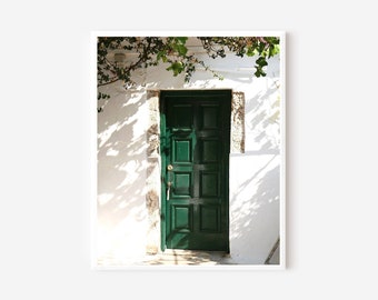 Green Door Print, Emerald Green Wall Art, Greece Photography, Paleokastritsa Monastery Photograph, Corfu Greece Photo, Mediterranean Art