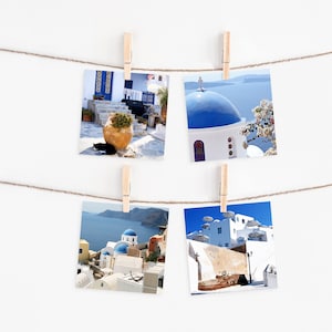 Four 5x5 Santorini Prints, Greece Photo Set, 4 Small Square Prints, Greek Island Photography, Mini Art, Mediterranean Decor, Santorini Gift image 1