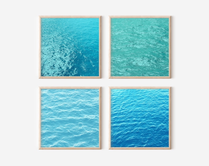 Water Print Set, Four Square Ocean Photographs, Sea Photography Collection, 4 Water Pictures, Turquoise Wall Art, Unframed Photo Gallery