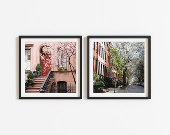 New York City Photography Set, Two Square Prints, Spring in NYC Photos, 2 West Village Pictures, Manhattan Photographs, Brownstone Art