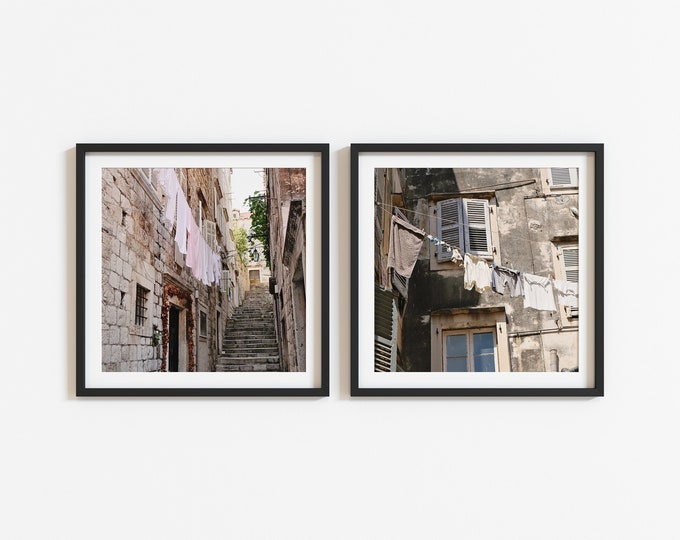 Laundry Room Wall Art - Set of Two Laundry Square Photograph Prints - Rustic European Wall Decor