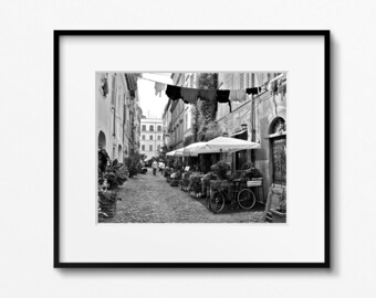 Black and White Rome Print, Trastevere Photo, Rome Photography, Italy Travel Gift, Roman Trattoria Picture, Italian Kitchen Wall Art