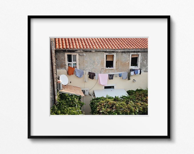 Laundry Room Wall Art, Dubrovnik Croatia Photography, Clothesline Print, Croatian Wall Art, Laundry Photograph, Rustic European Decor