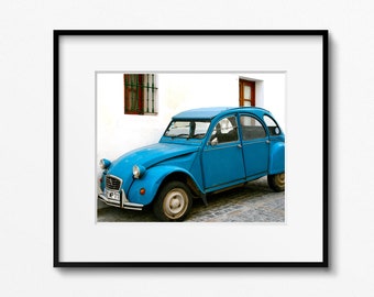 Vintage Car Print, Citroen Ugly Duck Photograph, Portugal Photography, Blue Car Picture, Portuguese Decor, Little Boys Room Wall Art