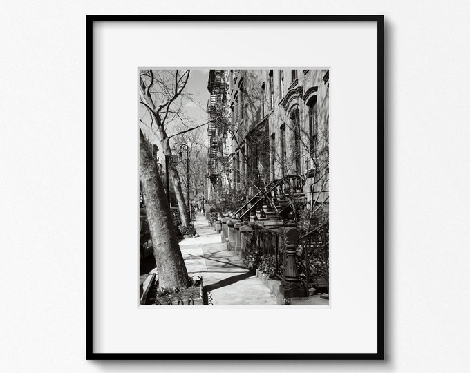 Black and White NYC Print, West Village Photo, New York City Photography, City Sidewalks Picture,  Manhattan, Brownstones, Urban Wall Art