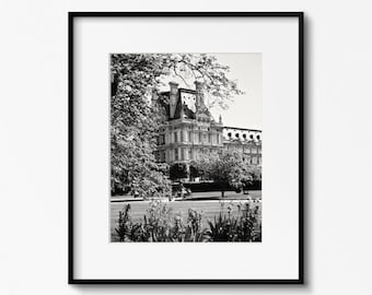 Black and White Paris Photography, Tuileries Gardens Print, Louvre Photograph, Spring in Paris Photo, Parisian Wall Art, France Travel Art