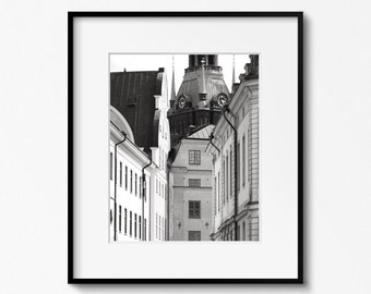 Black and White Stockholm Print, Sweden Photography, Swedish Architecture Photograph. Old Town Photo, Gamla Stan Picture, Travel Wall Art