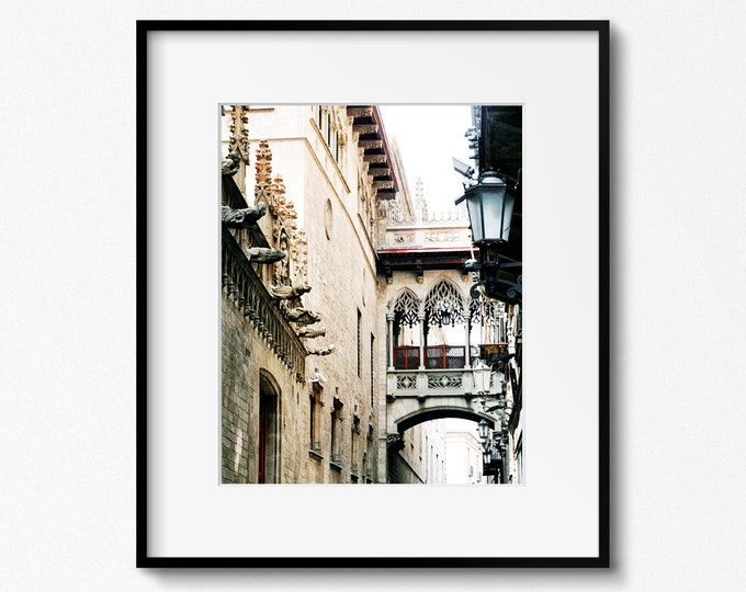 Barcelona Photography, Gothic Quarter Print, Pont del Bisbe, Spain Photograph, Spanish Decor, Neutral Architecture Photo, Bridge Picture