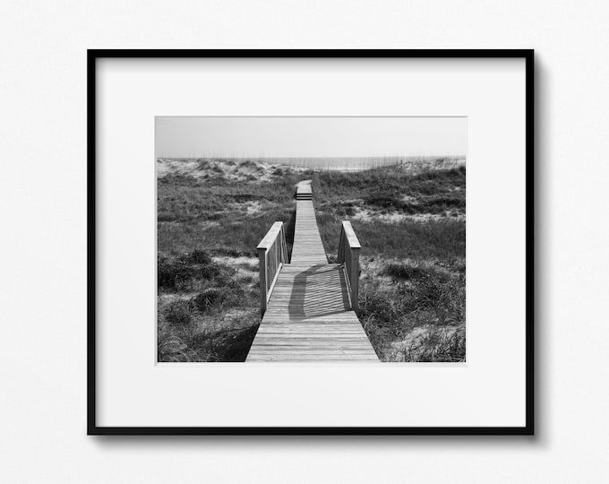 Bald Head Island Photography, Black and White Boardwalk Print, North Carolina Beach Art, Sea Grass Picture, Coastal Wall Art, NC Seascape