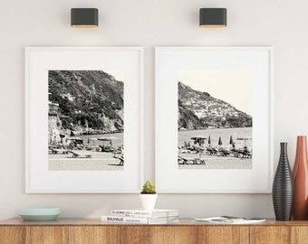 Black and White Amalfi Photography - Amalfi Coast Print Set - Two Vertical Italy Photographs - Italian Travel Photography - Beach Wall Art