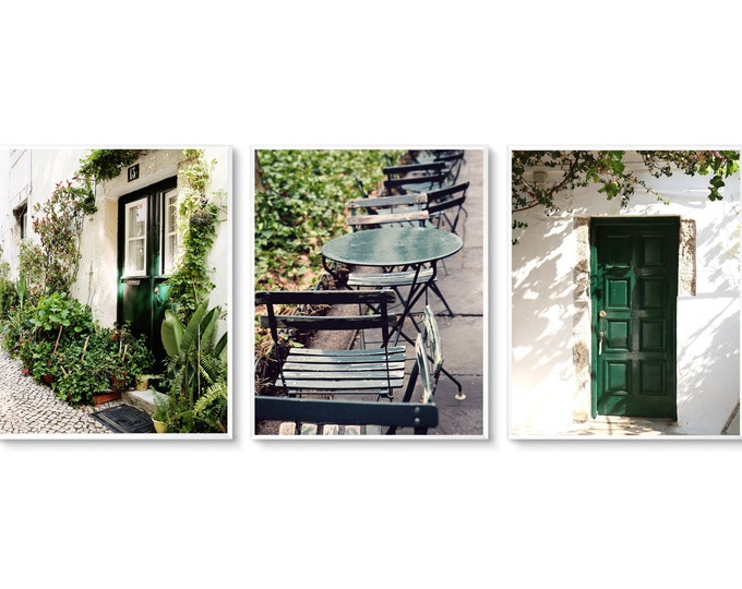 Emerald Green Print Set - 3 Vertical Photographs - Three Door Garden and Bryant Park Photos - Travel Photography Collection Pictures