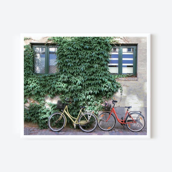 Yellow Bicycle Red Bicycle in Copenhagen - Denmark Street Photography Print