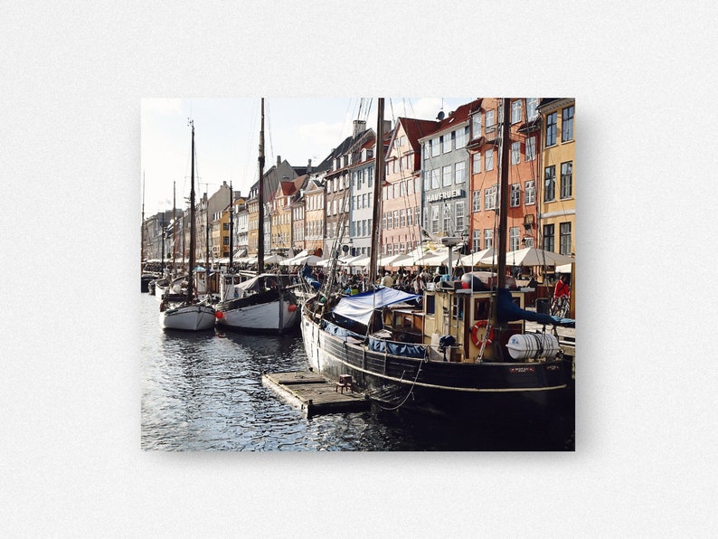 Copenhagen Wall Art, Nyhavn Print, Denmark Photography, Nautical Danish Picture, Boats and Canal Photograph, Scandinavian Wall Art image 3
