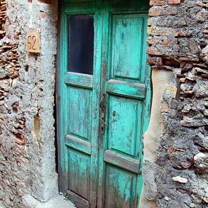 Turquoise Decor, Blue Door Print, Sicily Italy Photo, Old Door Picture, Rustic Farmhouse Wall Art, Large Vertical Print, Colorful Aqua Door image 5