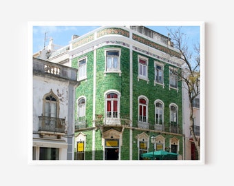 Lagos Portugal Print, Green Tile Building, Portuguese Decor