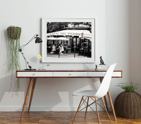 Paris Cafe Photography Black And White Photography Cafe De Flore Print Parisian Home Decor Sidewalk Dining In France Wall Art