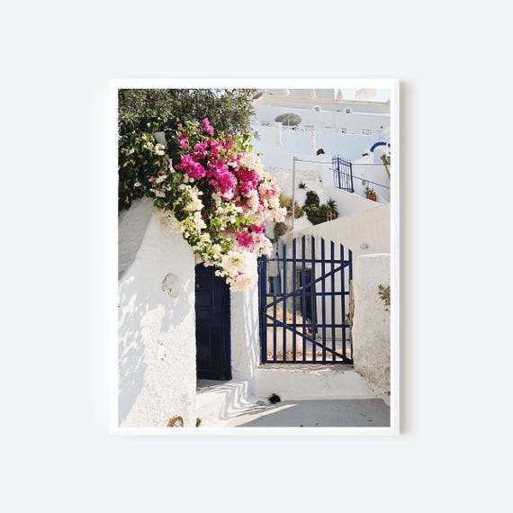 Bougainvillea and the Gate - Santorini Greece Photography Print