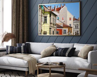 Hungary Art, Hungarian Print, Colorful Architecture Picture, Sopron Hungary, Travel Photography, Hungarian Wall Art, Lime Green and Orange