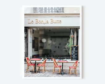Paris Cafe Print: Montmartre Bistro Scene with Red Chairs