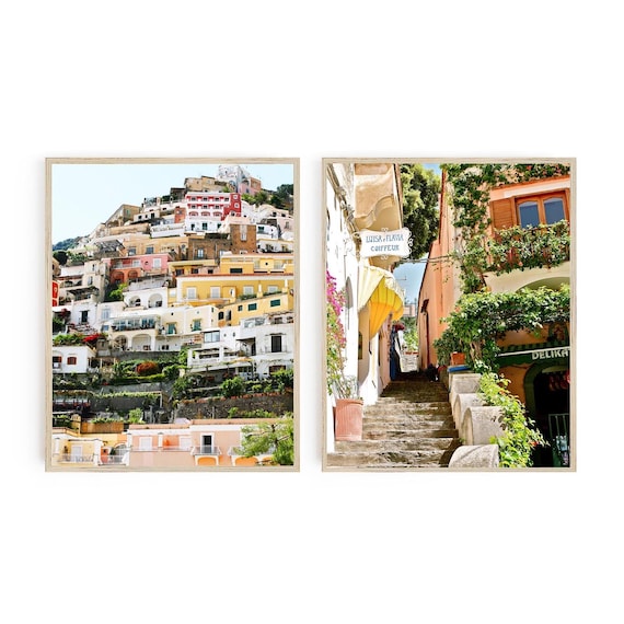 Positano Amalfi Coast Italy Photography Print Set - 2 Coastal Italian Vertical Photographs - Colorful Wall Art Collection