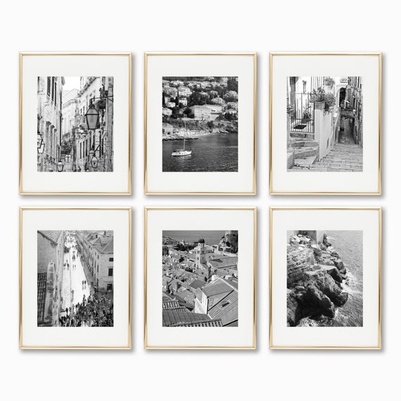 Black and White Dubrovnik Croatia Photography Set of Six Prints - Croatian Wall Art  - Architecture and Sea Photographs - Old Town